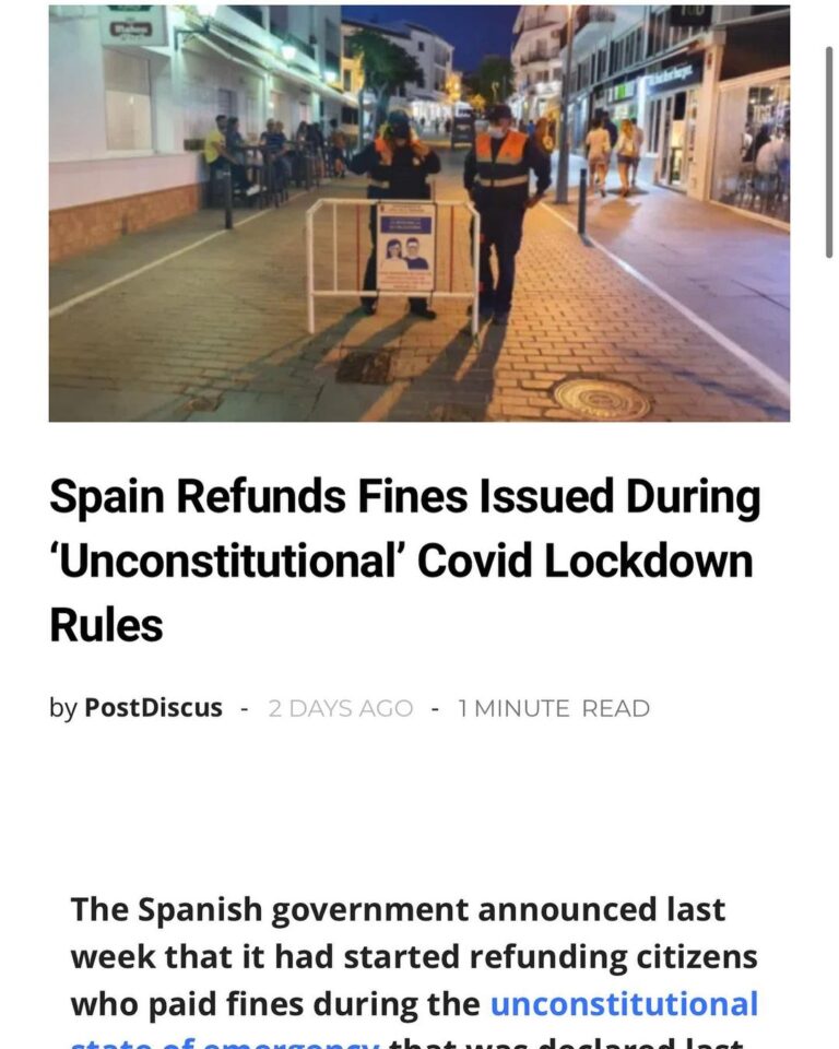Read more about the article Spain Refunds Fines Issued During ‘Unconstitutional’ Covid Lockdown Rules