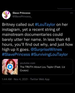 Read more about the article New Britney doc exposing Lou Taylor just dropped, LETS GOOOOOOO

Slaveprincess.c
