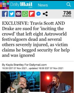 Read more about the article EXCLUSIVE: Travis Scott AND Drake are sued for ‘inciting the crowd’ that left eight Astroworld festivalgoers dead and several others severely injured, as victim claims he begged security for help and was ignored