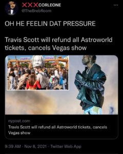 Read more about the article Travis Scott will refund all Astroworld tickets, cancels Vegas show