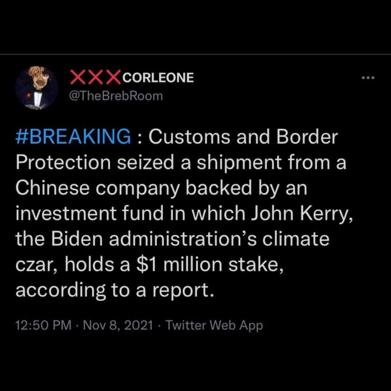 Read more about the article Customs and Border Protection seized a shipment from a Chinese company backed by an investment fund in which John Kerry, the Biden administration’s climate czar, holds a $1 million stake, according to a report.