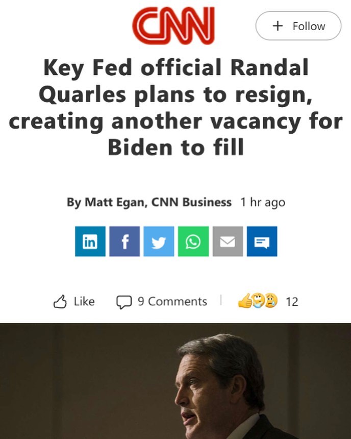 Read more about the article Key Fed official Randal Quarles plans to resign, creating another vacancy for Biden to fill