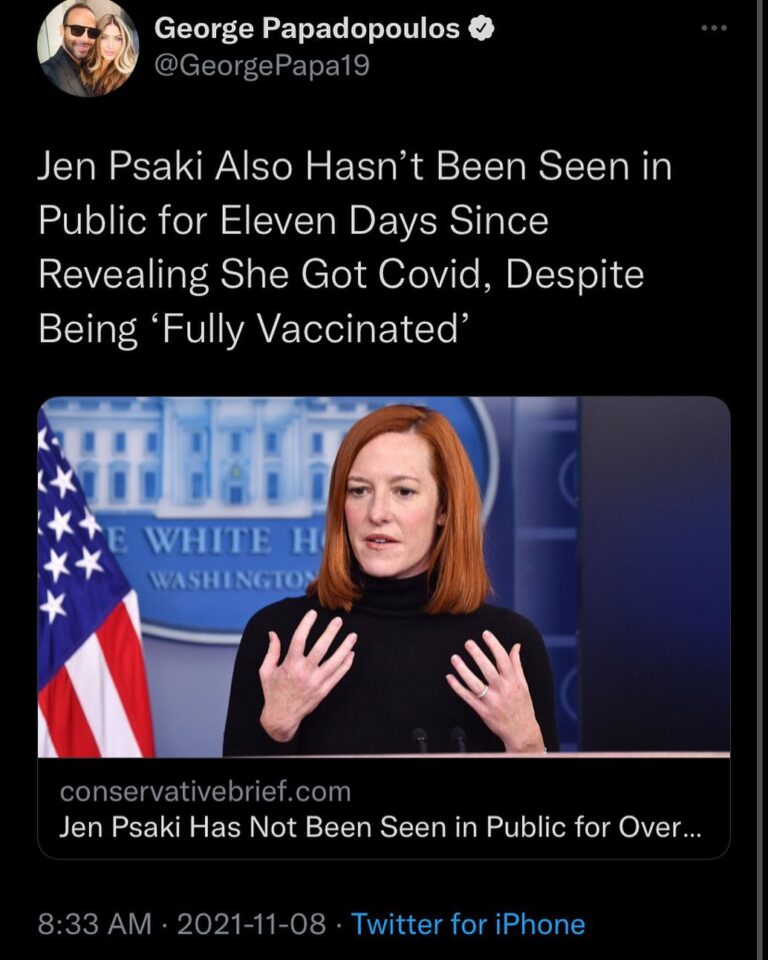 Read more about the article Jen Psaki Also Hasn’t Been Seen in Public for Eleven Days Since Revealing She Got Covid, Despite Being ‘Fully Vaccinated’