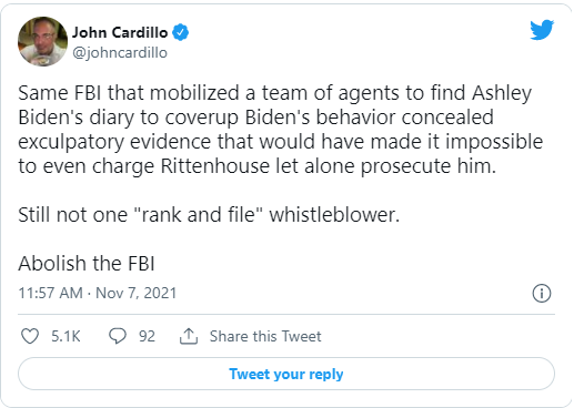 Read more about the article Same FBI that mobilized a team of agents to find Ashley Biden’s diary to coverup Biden’s behavior concealed exculpatory evidence that would have made it impossible to even charge Rittenhouse let alone prosecute him.