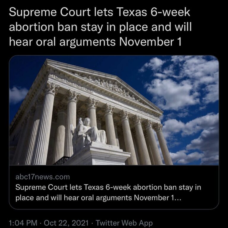 Read more about the article Supreme Court lets Texas 6-week abortion ban stay in place and will hear oral arguments November 1