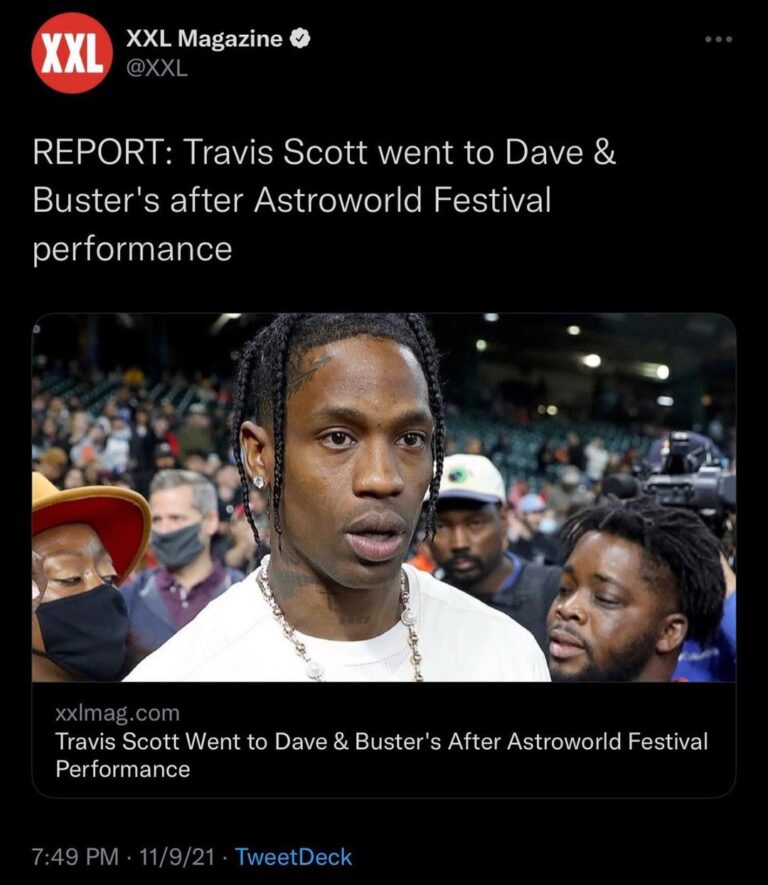 Read more about the article REPORT: Travis Scott went to Dave & Buster’s after Astroworld Festival performance