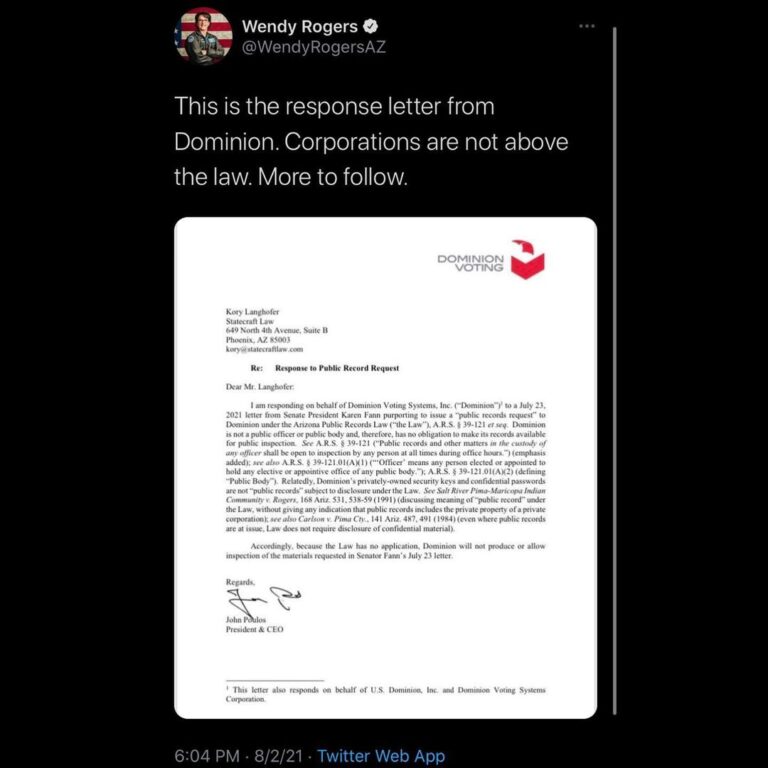 Read more about the article This is the response letter from Dominion. Corporations are not above the law. More to follow