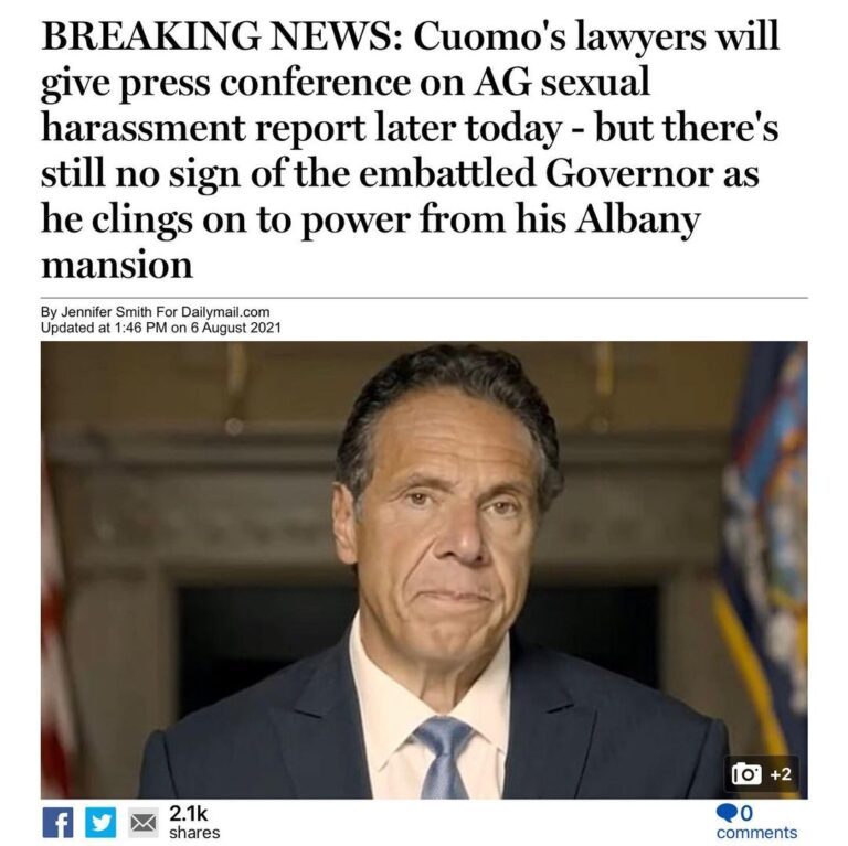 Read more about the article BREAKING NEWS: Cuomo’s lawyers will give press conference on AG sexual harassment report later today – but there’s still no sign of the embattled Governor as he clings on to power from his Albany mansion