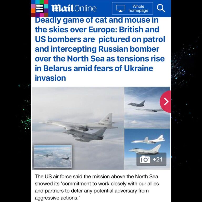 Read more about the article Deadly game of cat and mouse in the skies over Europe: British and US bombers are pictured on patrol and intercepting Russian bomber over the North Sea as tensions rise in Belarus amid fears of Ukraine invasion