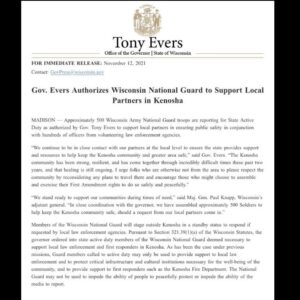 Read more about the article Gov. Evers Authorizes Wisconsin National Guard to Local Partners in Kenosha