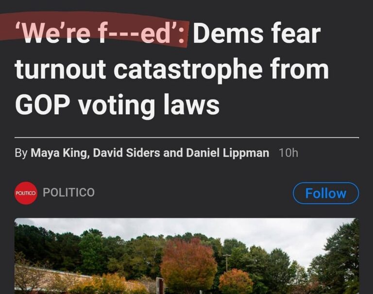 Read more about the article ‘We’re f—ed’: Dems fear turnout catastrophe from GOP voting laws – IT’S FGGN OVER.enjoy the show