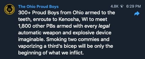 Read more about the article 300+ Proud Boys from Ohio armed to the teeth, enroute to Kenosha – Why are the feds trying so hard rn?