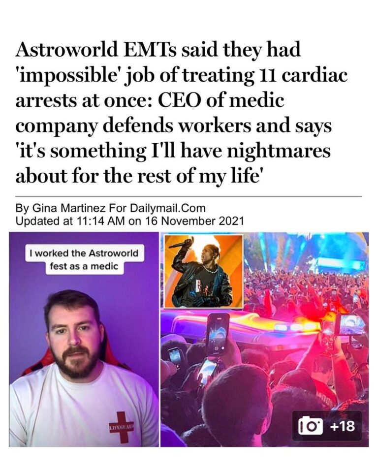 Read more about the article Astroworld EMTs said they had ‘impossible’ job of treating II cardiac arrests at once: CEO of medic company defends workers and says ‘it’s something I’ll have nightmares about for the rest of my life’