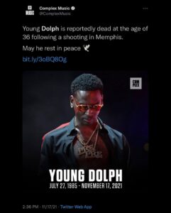 Read more about the article Young Dolph is reportedly dead at the age of 36 following a shooting in Memphis. May he rest in peace
