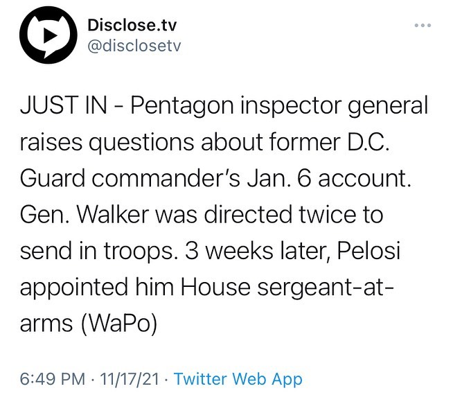 Read more about the article JUST IN – Pentagon inspector general raises questions about former D.C. Guard commander’s Jan. 6 account. Gen. Walker was directed twice to send in troops. 3 weeks later, Pelosi appointed him House sergeant-at- arms (WaPo)