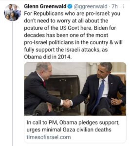 Read more about the article For Republicans who are pro-lsrael: you don’t need to worry at all about the posture of the US Govt here. Biden for decades has been one of the most pro-lsrael politicians in the country & will fully support the Israeli attacks, as Obama did in 2014.