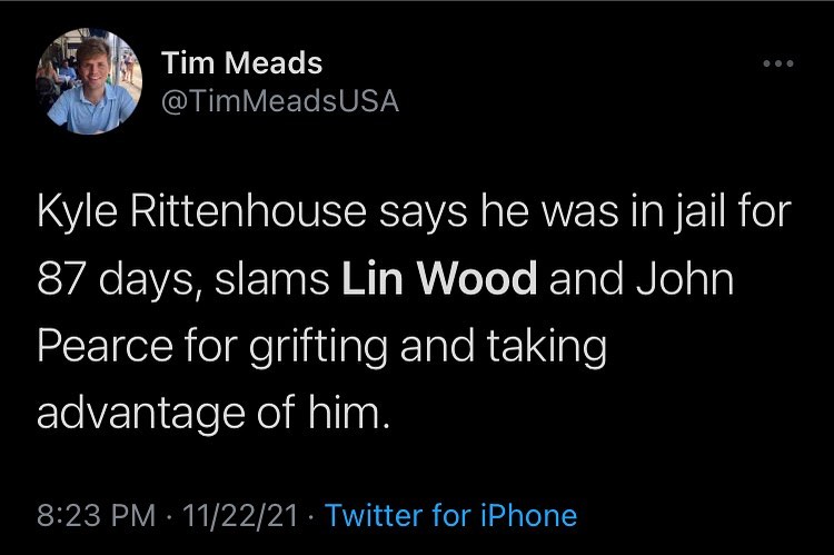 Read more about the article Kyle Rittenhouse says he was in jail for 87 days, slams Lin Wood and John Pearce for grifting and taking advantage of him.