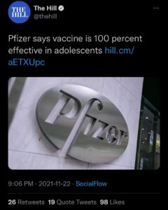 Read more about the article Pfizer says vaccine is 100 percent effective in adolescents
