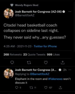 Read more about the article Hmmmm what could it ever be? Citadel head basketball coach collapses on sideline last night. They never said why…any guesses?
