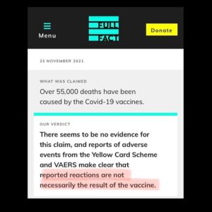 Read more about the article Oh thanks fact checkers. I guess these deaths and adverse affects are a coincidence that have zero to do with the experiment injected