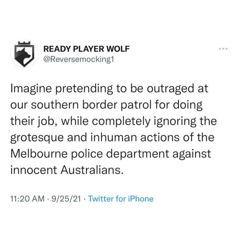 Read more about the article Imagine pretending to be outraged at our southern border patrol for doing their job, while completely ignoring the grotesque and inhuman actions of the Melbourne police department against innocent Australians.