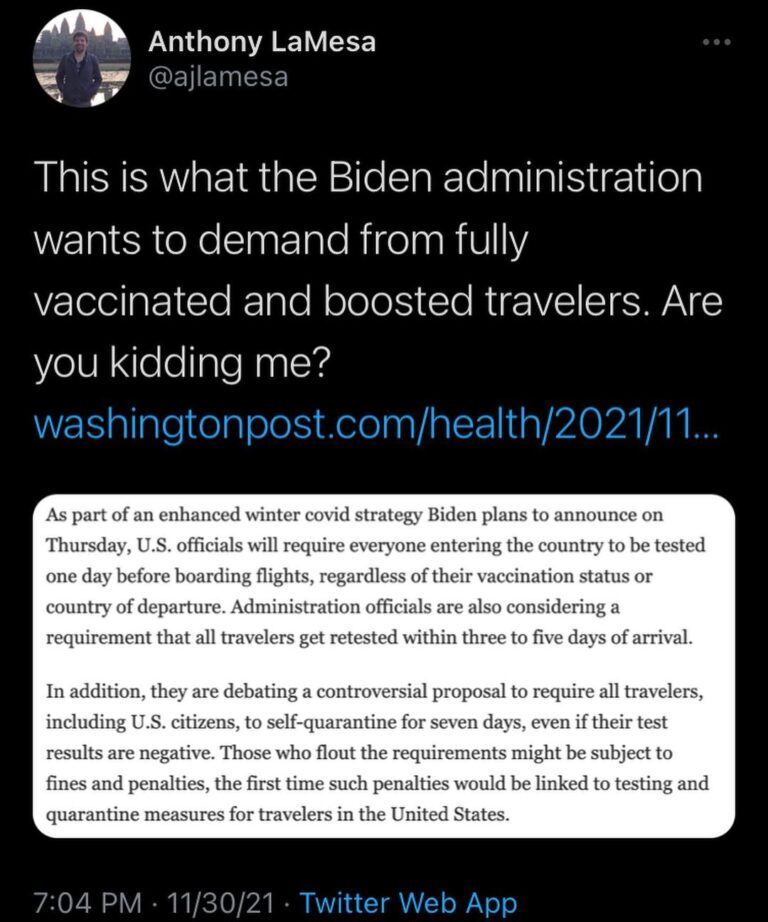 Read more about the article This is what the Biden administration wants to demand from fully vaccinated and boosted travelers. Are you kidding me?
