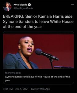 Read more about the article BREAKING: Symone Sanders, a senior adviser to Vice President Harris and her chief spokesperson is resigning.