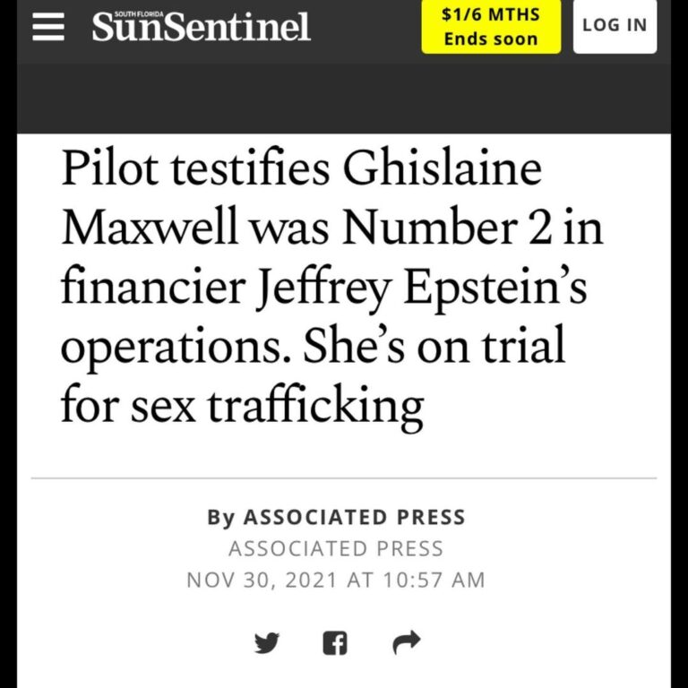 Read more about the article Pilot testifies Ghislaine Maxwell was Number 2 in financier Jeffrey Epstein’s operations. She’s on trial for sex trafficking