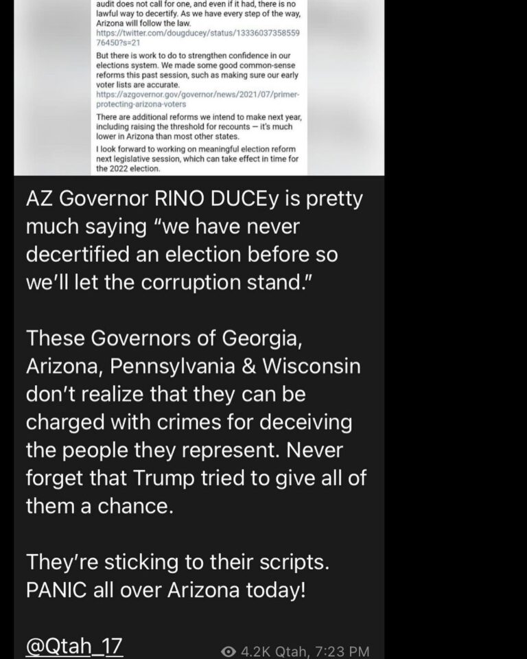 Read more about the article AZ Governor RINO DUCEy is pretty much saying “we have never decertified an election before so we’ll let the corruption stand.”