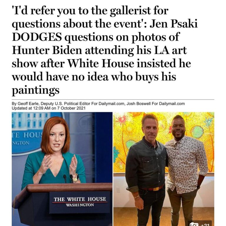 Read more about the article ‘I’d refer you to the gallerist for questions about the event’: Jen Psaki DODGES questions on photos of Hunter Biden attending his LA art show after White House insisted he would have no idea who buys his paintings