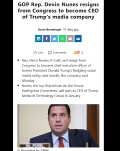 Read more about the article GOP Rep. Devin Nunes resigns from Congress to become CEO of Trump’s media company