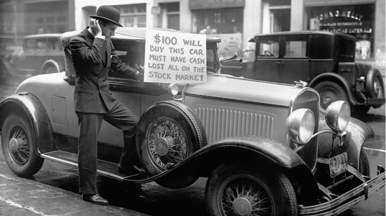 Read more about the article HISTORY:  A man trying to sell his car after the 1929 stock market crash.