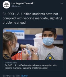 Read more about the article 34,000 L.A. Unified students have not complied with vaccine mandate, signaling problems ahead