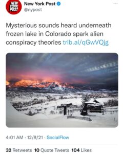 Read more about the article Mysterious sounds heard underneath frozen lake in Colorado spark alien conspiracy theories