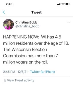 Read more about the article HAPPENING NOW: WI has 4.5 million residents over the age of 18. The Wisconsin Election Commission has more than 7 million voters on the roll.