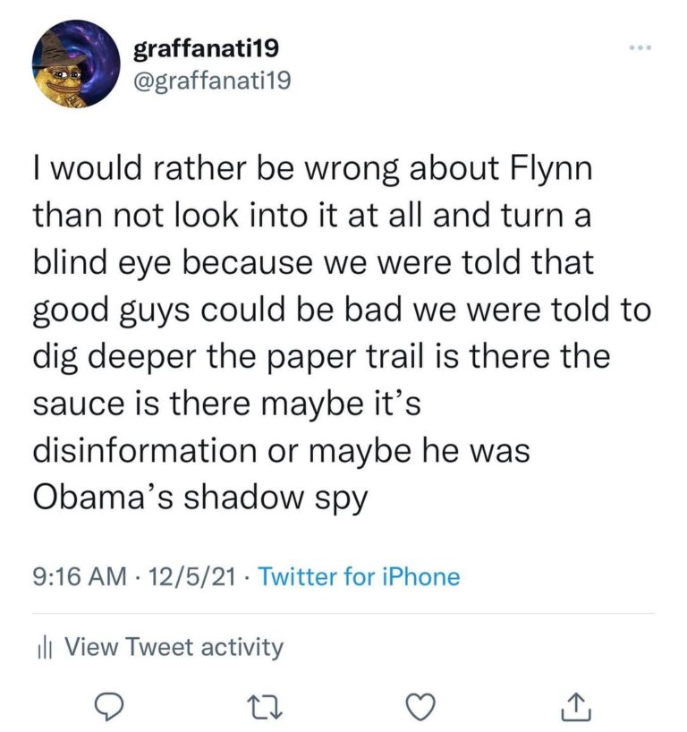 Read more about the article I would rather be wrong about Flynn than not look into it at all and turn a blind eye because we were told that good guys could be bad we were told to dig deeper the paper trail is there the sauce is there maybe it’s disinformation or maybe he was Obama’s shadow spy