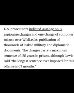 Read more about the article U.S. prosecutors indicted Assange on 17 espionage charges and one charge of computer misuse over WikiLeaks’ publication of thousands of leaked military and diplomatic documents.