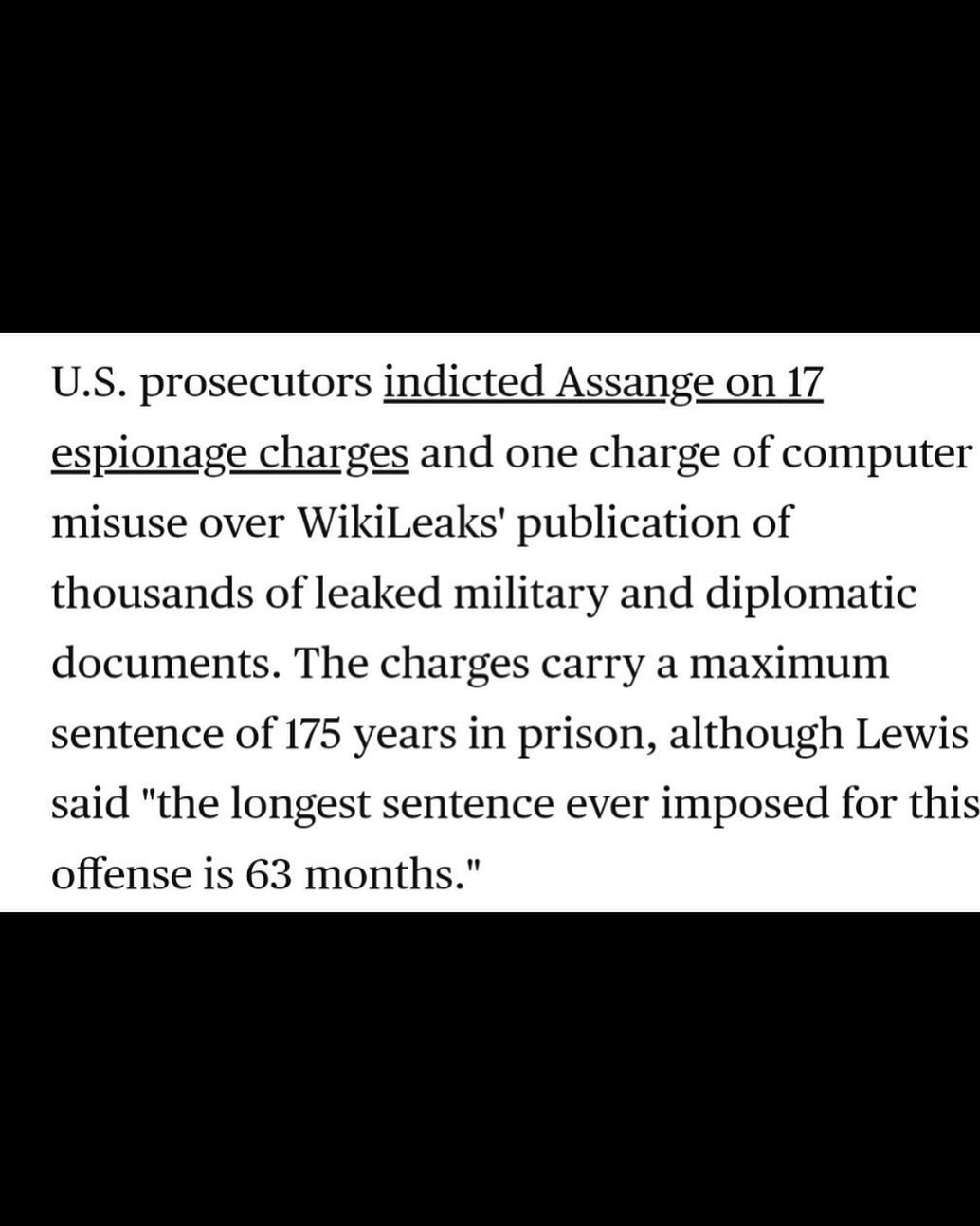 You are currently viewing U.S. prosecutors indicted Assange on 17 espionage charges and one charge of computer misuse over WikiLeaks’ publication of thousands of leaked military and diplomatic documents.