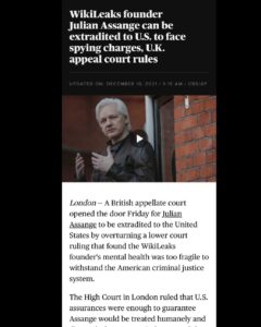 Read more about the article WikiLeaks founder Julian Assange can be extradited to US. to face spying charges, U.K. appeal court rules