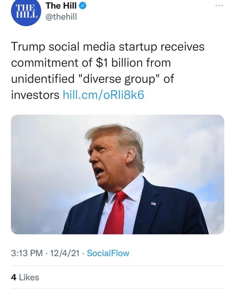 Read more about the article Trump social media startup receives commitment of $1 billion from unidentified “diverse group” of investors