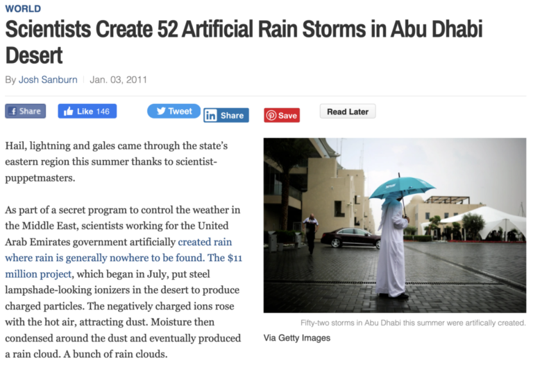 Read more about the article Scientists Create 52 Artificial Rain Storms in Abu Dhabi Desert