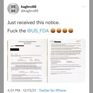 Read more about the article Just received this notice. Fuck the FDA