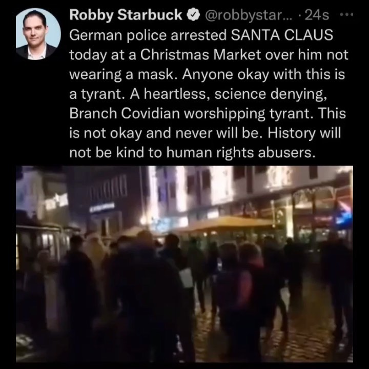 Read more about the article German police arrested SANTA CLAUS today at a Christmas Market over him not wearing a mask.