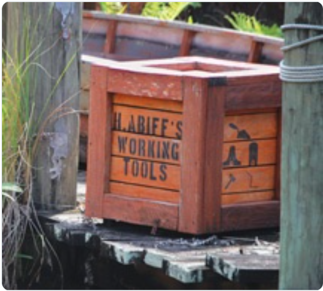 Read more about the article There is evidence of masonic roots at Disney, such as this prop crate in Disney World’s Magic Kingdom with the inscription “H. Abiff’s Working Tools,”