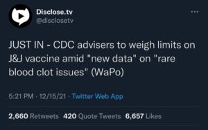 Read more about the article JUST IN – CDC advisers to weigh limits on J&J vaccine amid “new data” on “rare blood clot issues” (WaPo)