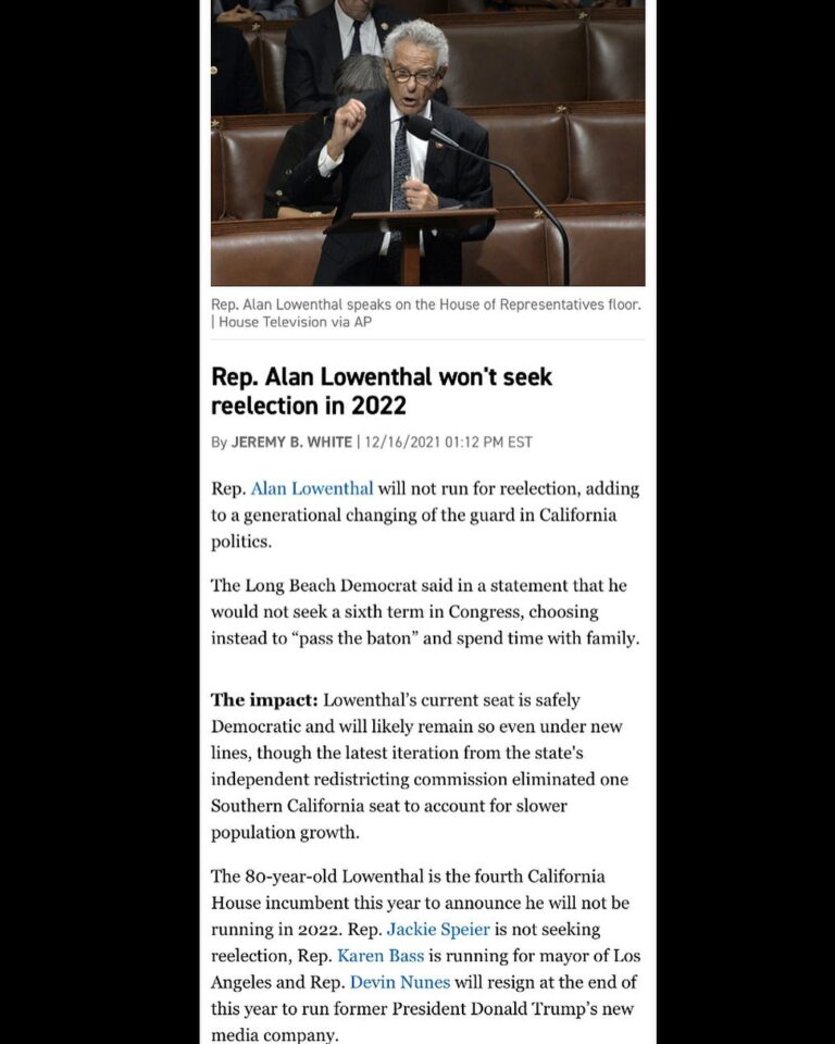 Read more about the article Rep. Alan Lowenthal won’t seek reelection in 2022