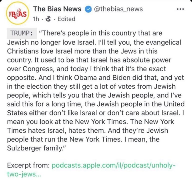 Read more about the article TRUMP: “There’s people in this country that are Jewish no longer love Israel.