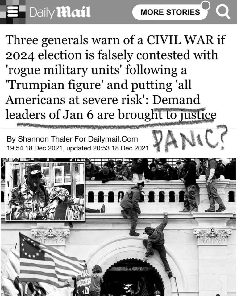 Read more about the article Three generals warn of a CIVIL WAR if 2024 election is falsely contested with ‘rogue military units’ following a ‘Trumpian figure’ and putting ‘all Americans at severe risk’: Demand leaders of Jan 6 are brought to justice – PANNIC