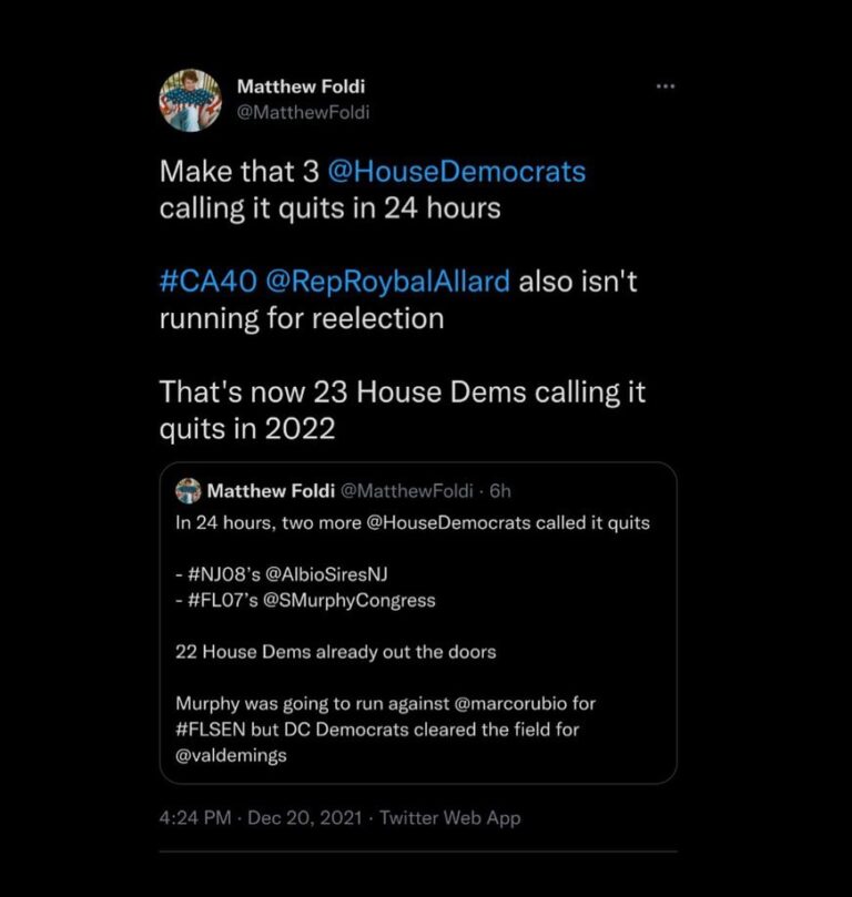 Read more about the article Make that 3 House Democrats calling it quits in 24 hours #CA40 @RepRoybalAllard also isn’t running for reelection That’s now 23 House Dems calling it quits in 2022
