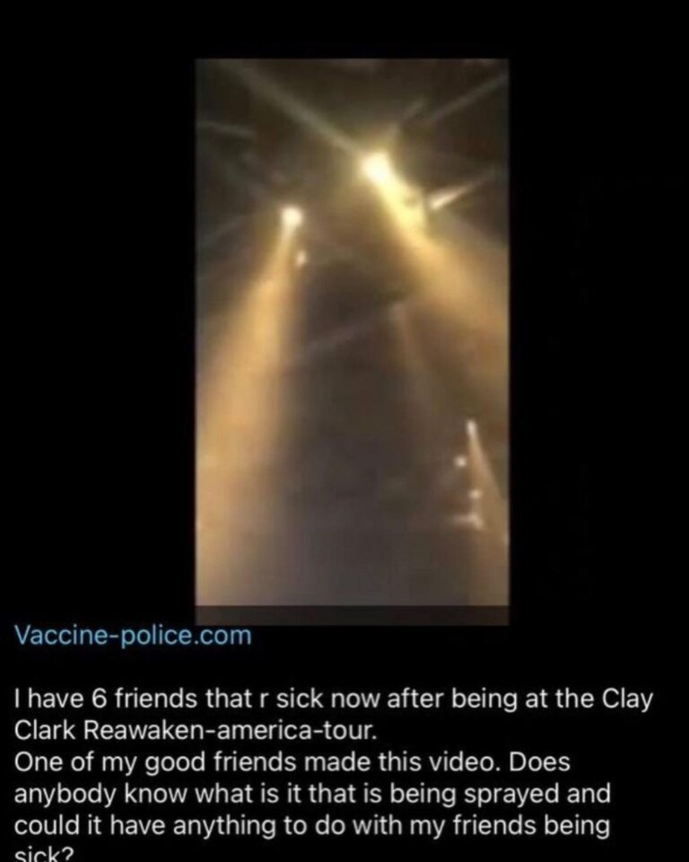Read more about the article I have 6 friends that r sick now after being at the Clay Clark Reawaken-america-tour. One of my good friends made this video. Does anybody know what is it that is being sprayed and could it have anything to do with my friends being sick?